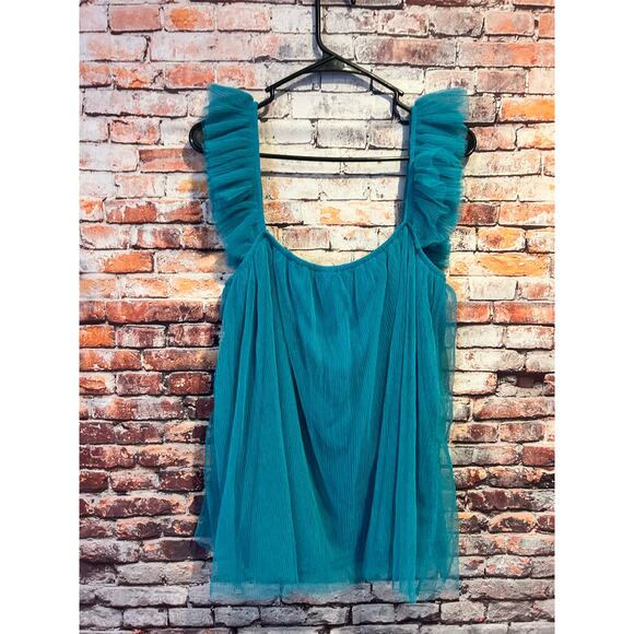 NEW ANDTHEWHY sleeveless blouse tulle-ing around green top shirt women's size XL - Picture 1 of 6